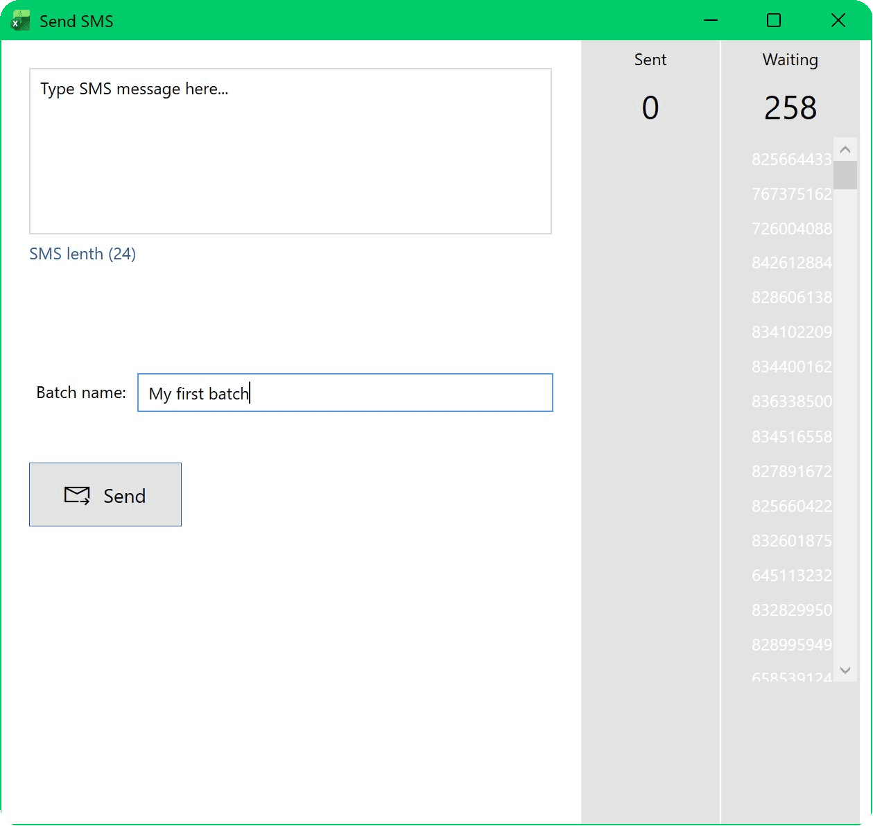 BlinkLink Send SMS dialog